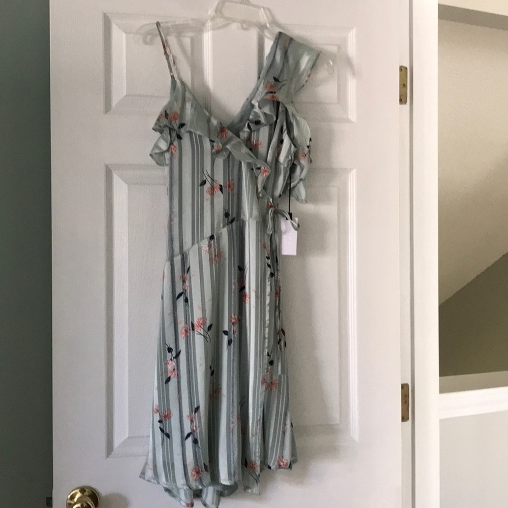 ASTR THE LABEL silky wrap dress, front tie waist